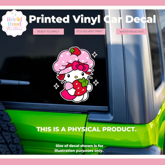 Berry Kitty Cartoon Car Window Decal |Permanent Adhesive Truck Window Decal | Retro 80s Dolls | Permanent Vinyl Sticker | Trendy Sticker