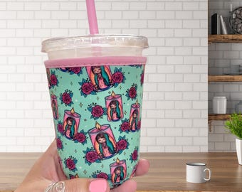 Virgencita Coffee Cup Sleeve Iced Coffee Lover Trendy Gift Cup Cover La Guadalupana Hispanic Cafecito Cover Spiritual Gift Faith Religious