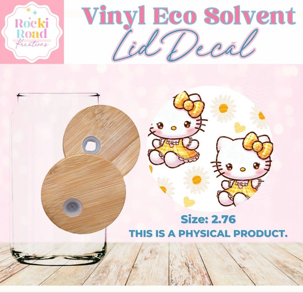 Yellow Cat (0138) | 16oz Libbey Glass Can Bamboo Lid | Lid Cover | Lid Sticker | Permanent Adhesive Vinyl | Trendy Summer Cup Wrap | Tween