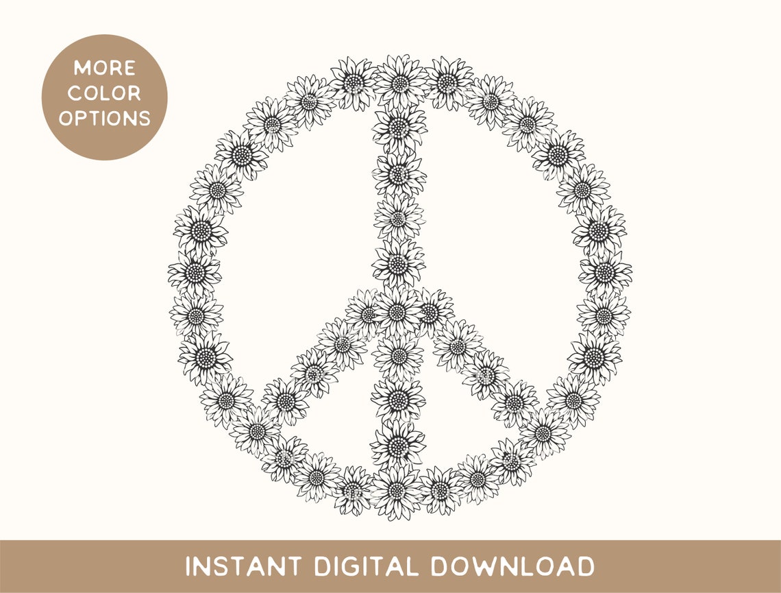 Sunflower Svg Sunflower Peace Sign Svg Digital Download Etsy