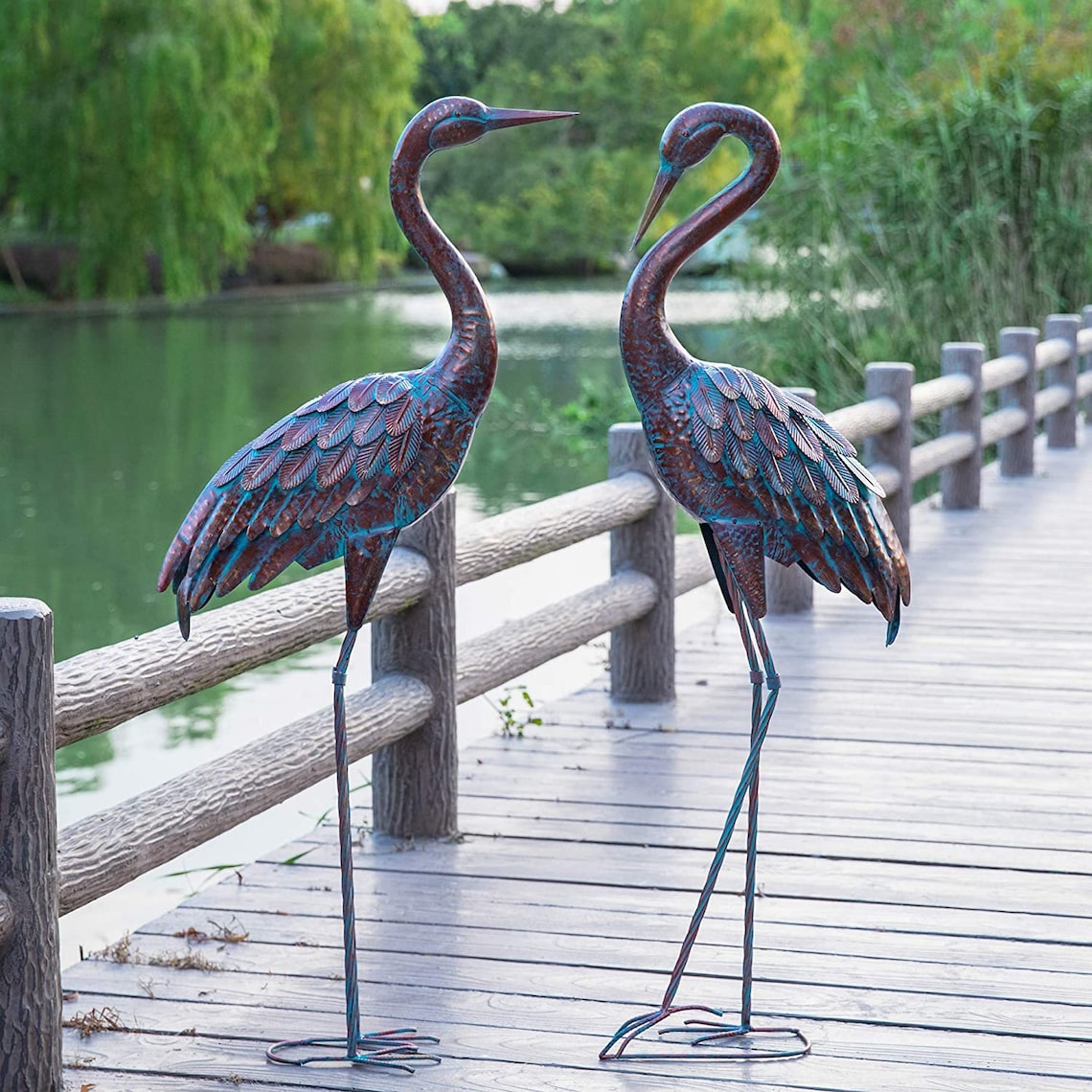 Kircust Garden Crane Statues Patina Heron Decoy Standing Etsy