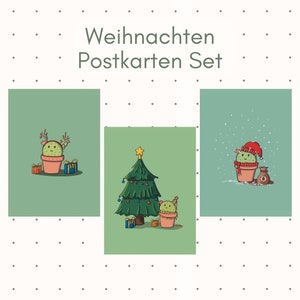 Set: Uitgebreide kerstkaartenset wenskaarten met kleurrijke kerstboom, cactus met hoed en kerstballen illustratie A6