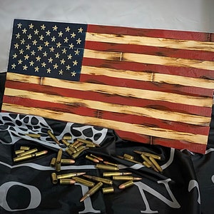 SMALL (19in x 9.5in) Rustic Wooden American Flag