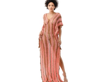 Peach/ Pink Crochet Tunic Cover Up Dress | Crochet Pattern | Boho Cover Up Dress | Beach Wear