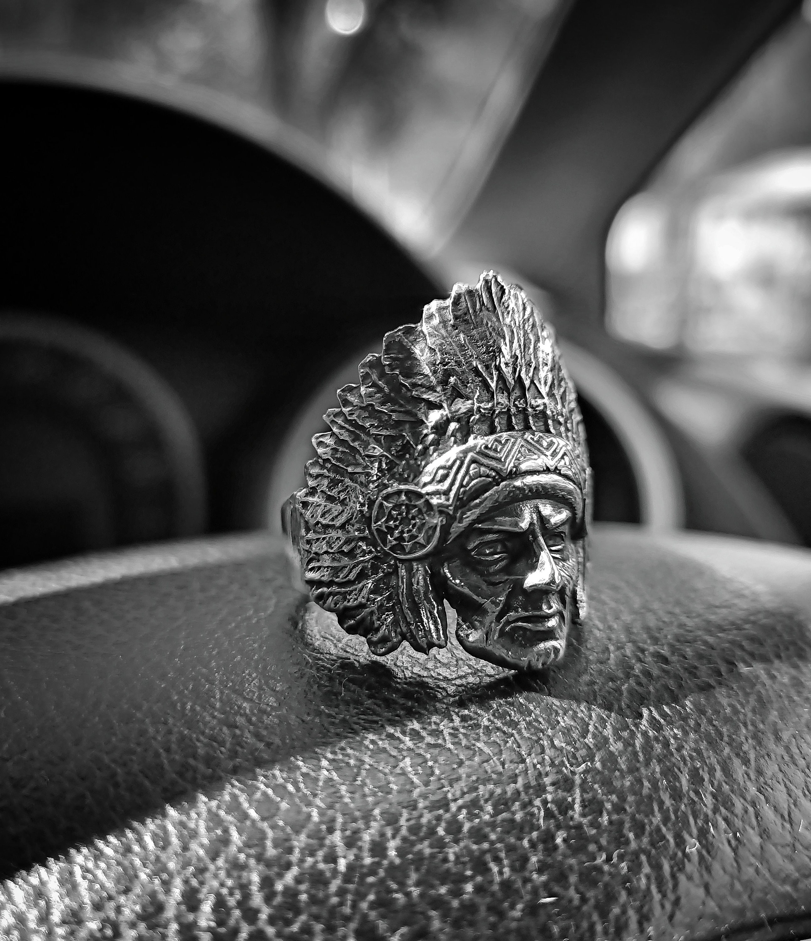 TheBikerMetal Indian Head Ring - Stainless Steel Motorcycle Ring For Harley Riders, Size 11-13 - View #5