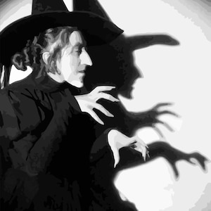 Vintage Witch Art Print, Classic Horror Wall Decor, Gothic Halloween Poster, Spooky Digital Download, Black and White Witch Illustration