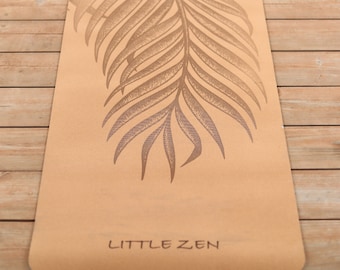 Super light  (2 pounds) but thick (5mm) travel cork yoga mat with unique designs for conscious yogis (Design Palm Leaf) incl. carry strap!