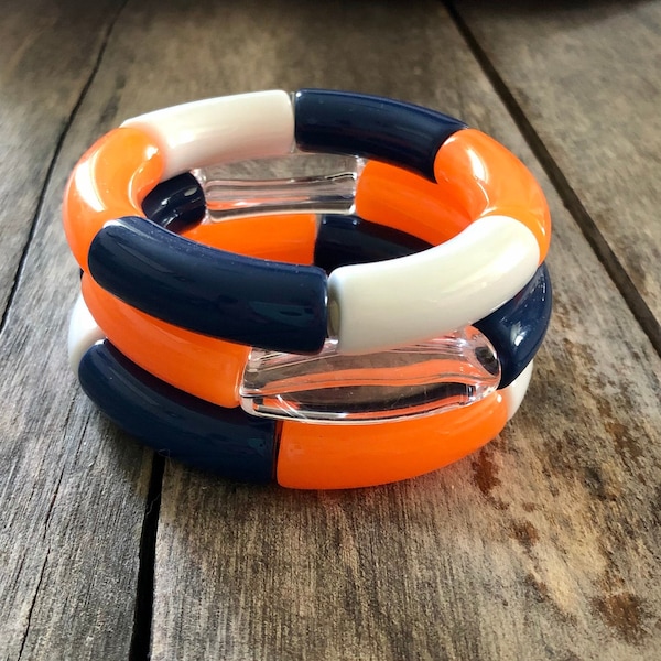 H-TOWN Stack // ASTROS Stack // HTX Stack // Astros Bracelets // Gift for Her // 12 mm Acrylic Tube Bracelet // Houston Astros Bracelet