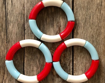 AMERICANA Stack - Acrylic Bangle Bracelets // Mix & Match // 12mm Tube Bracelet // 4th of July Memorial Day // Patriotic Bracelet