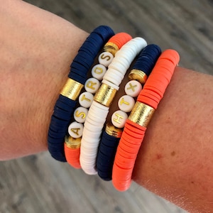 ASTROS Stack // HTX Stack // Astros Bracelets // Gift for Her // 8 mm Stretch Heishi Bracelets // Houston Astros Bracelet // African Vinyl