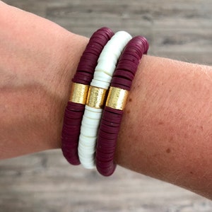 GAME DAY - Maroon and White Heishi Bracelets // Texas A&M Football // Graduation Gift // Lightweight