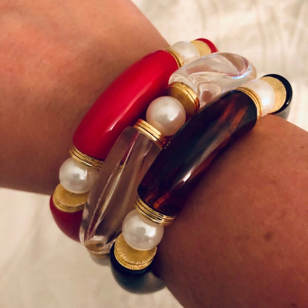 BRYNN - Acrylic Bangle Bracelets 12 mm // Mix & Match // Lightweight // Resin Tube // Pearl Bracelet // Gift for Her