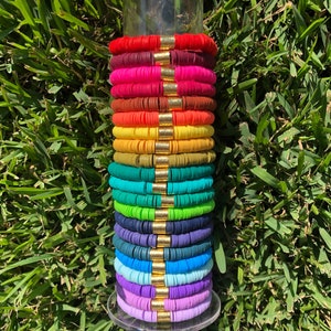 BRIGHT Heshi Stretch Bracelet // 8 mm Rainbow Bracelets // Mix & Match // Stretch Bracelets // Colorful Stackable Mix and Match Stacks
