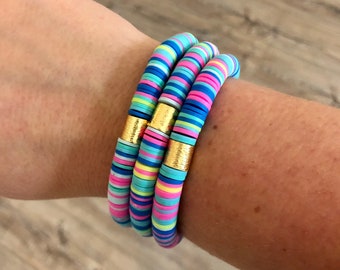 TURKS & CAICOS Stack // Heishi Discs 8 mm Bracelet // Gift for Her // Beach Bracelets // African Clay Bracelets