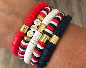 FREEDOM Stack // Patriotic Arm Party // Red White Blue Bracelets // 8 mm Heishi Stack // African Clay // 4th of July Memorial Day