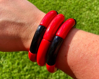 GAME DAY - Black and Red Bracelets // 12 mm Acrylic Bracelets // Stack Bracelets // Resin Tube Bracelet // Lightweight