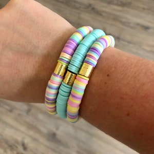 SPRINGTIME Pastel Rainbow Stack // Easter Bracelets // Heishi Discs 8 mm Bracelet // Gift for Her