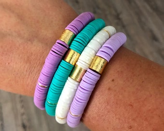 LAVENDER Fields Stack // Heishi Bracelet Stack // 8 mm Heishi Bracelets // Stretch Stack // Gift for Her