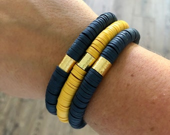 GAME DAY - Navy Blue & Gold Heishi Bracelets // Notre Dame Football // Graduation Gift // Lightweight // Gift for Her