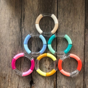 SWEET SUMMERTIME Stack // 12mm Acrylic Bangle Bracelets // Mix & Match // Brightly Colored Bracelets // Acrylic Tube Bracelets Stack of 6