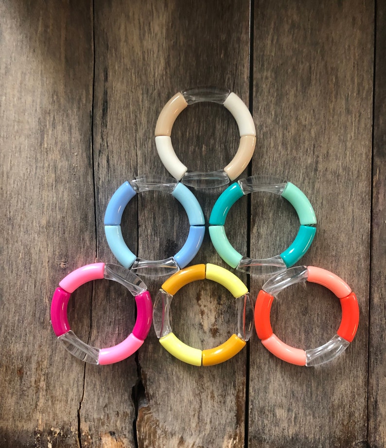 SWEET SUMMERTIME Stack // 12mm Acrylic Bangle Bracelets // Mix & Match // Brightly Colored Bracelets // Acrylic Tube Bracelets Stack of 6