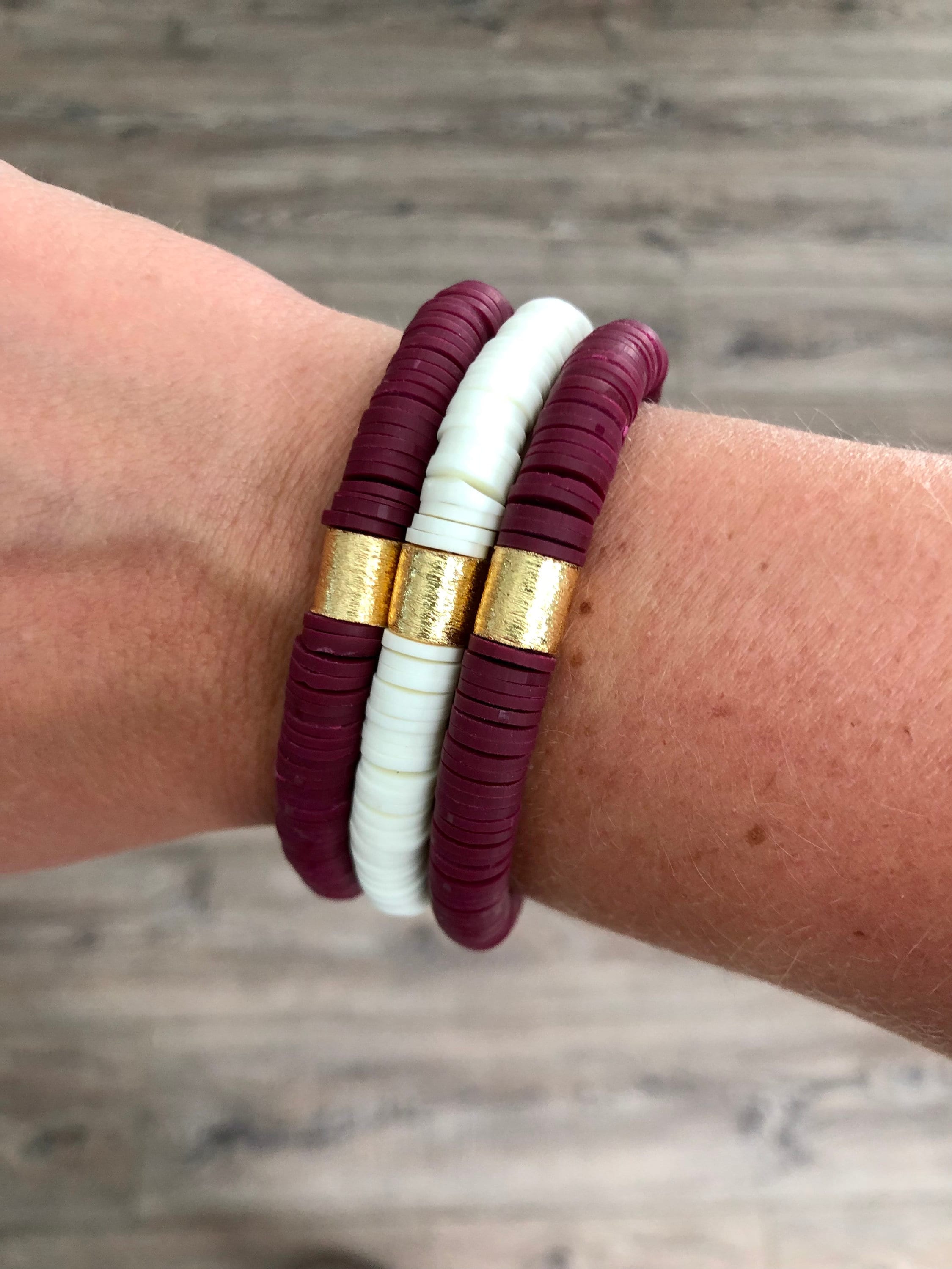 GAME DAY - Maroon and White Heishi Bracelets // Texas A&M Football // Graduation Gift // Lightweight