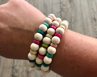 MIAMI Stack // Wood Bead Bracelet // Beaded Stretch Bracelet //  Spring Summer Bracelets // Mix and Match