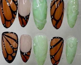 Butterfly Press On Nails | 3D Hand-Painted Nail Art | Reusable Nail Set