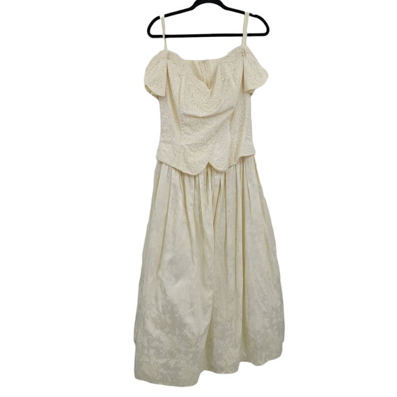 Vintage 80s Off Shoulder Full Maxi Dress M Vanill… - image 5