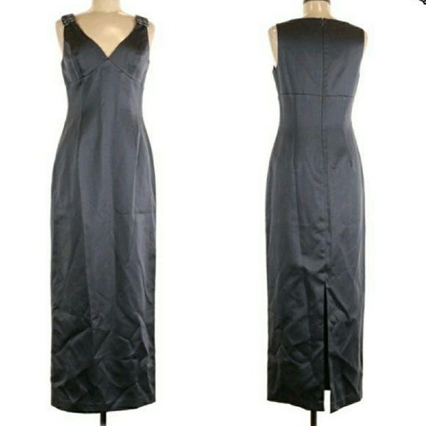 Vtg ABS Allen Schwartz Dress Womens 8 Formal Satin Sleeveless Gown Gunmetal Gray