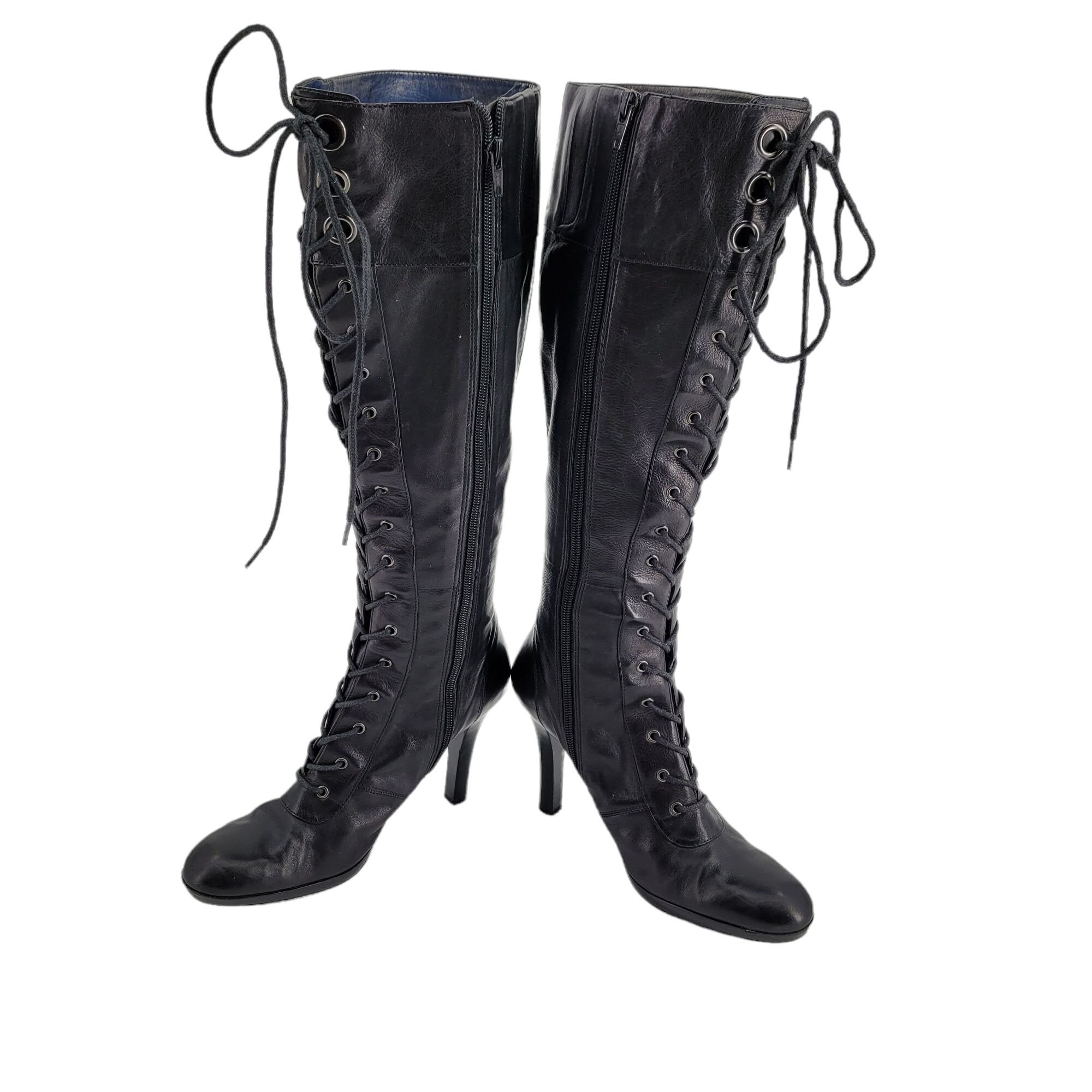 Black suede side zip granny boots //  size 9 // Black faux suede side zip steam punk  boots Schoenen damesschoenen Laarzen 
