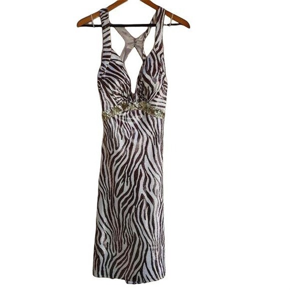 Vintage Y2K La Femme Metallic Bronze Zebra Stripe… - image 1