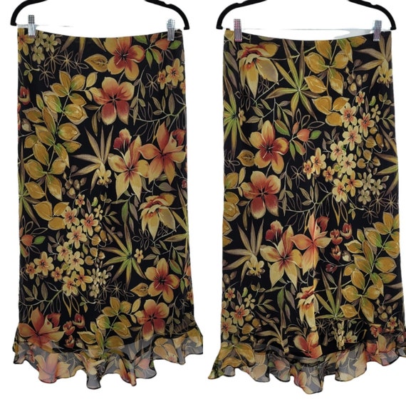 Vtg 90's Skirt Sheer Botanical Tropical Floral Hi… - image 1