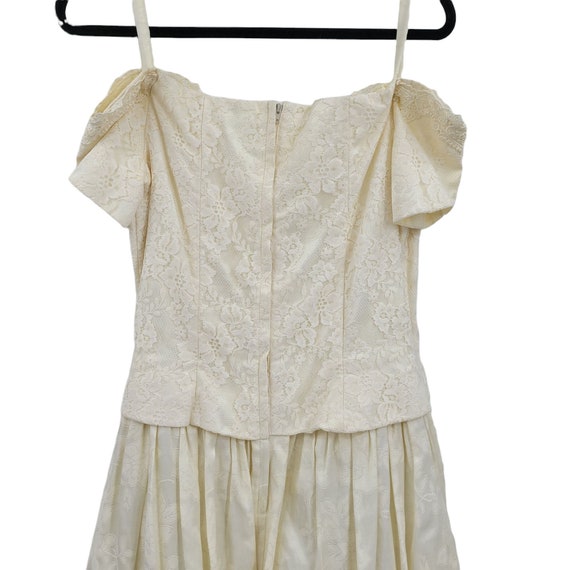Vintage 80s Off Shoulder Full Maxi Dress M Vanill… - image 7