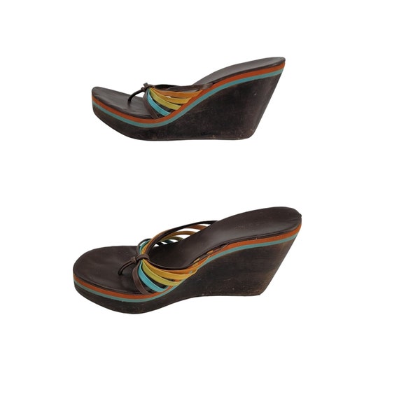 Vintage 90s Does 70's BCBG Platform Wedge Sandals… - image 2