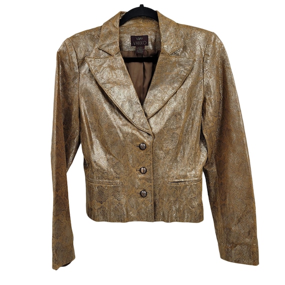 Vtg 90's Designer Vakko Blazer Leather Jacket Met… - image 1