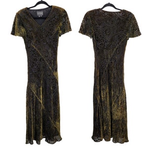 Vintage 80's Kay Unger Dress Formal Crushed Velvet Scroll Burnout Maxi Goblincore Grunge Witch Core Holiday Green 6 image 1