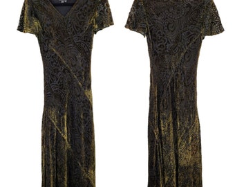 Vintage 80's Kay Unger Dress Formal Crushed Velvet Scroll Burnout Maxi Goblincore Grunge Witch Core Holiday Green 6