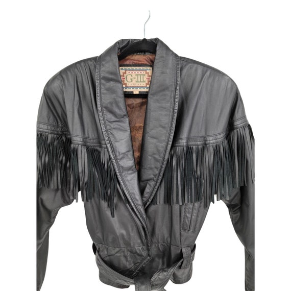 Vintage 80's G-III Rocker Fringed Leather Belted … - image 4