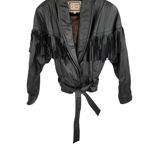 Vintage 80's G-III Rocker Fringed Leather Belted … - image 5