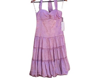 Vintage OXOXO Dress Pretty In Pink Formal Sweetheart Halter Tie Back Prairie Tiered Satin Pink Size 7