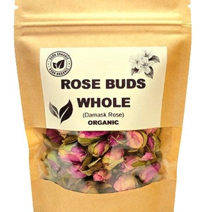 Organic ROSE BUDS WHOLE | Damask Rose | Rosa Damascena | Rose Bulgarian Flower | Herbal Tea | Organic Herbs | Herba | Tea