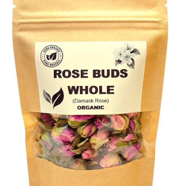 Organic ROSE BUDS WHOLE | Damask Rose | Rosa Damascena | Rose Bulgarian Flower | Herbal Tea | Organic Herbs | Herba | Tea