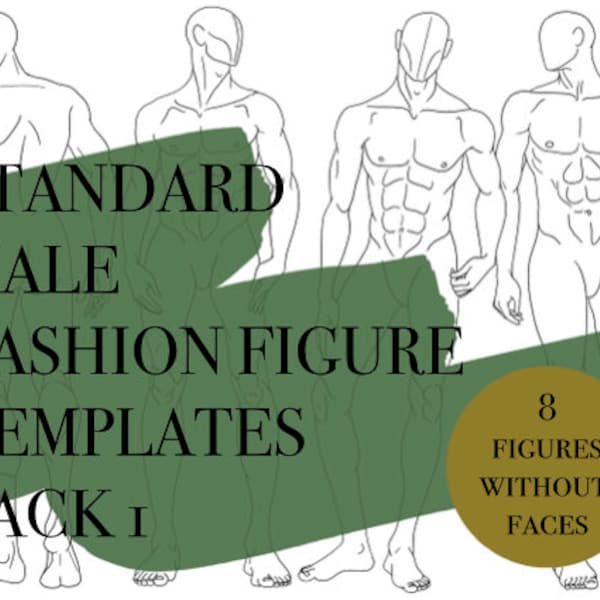 8 Male Fashion Figures #1 • PDF, PNG, JPEG, Ai • Man Croquis for Design• Front, Side, Back Poses•Art Template/Digital Download for procreate