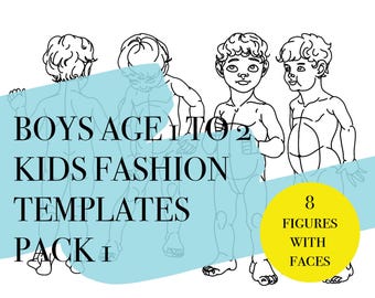 8 Boys Fashion Figures With Faces· Age 1 to 2 · Dynamic Poses · Printable/Downloadable Croquis · Child/Kid Croquis · PDF/PNG/jpeg · Pack 1