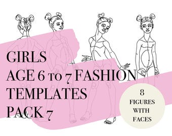 8 Bonecos de Moda Feminina com Rostos · Idade 6 a 7 · Poses Dinâmicas · Croquis para Imprimir/Baixar · Croquis Infantil/Criança · PDF/PNG/jpeg · Pacote 7