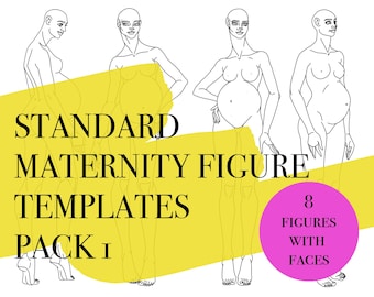 8 Figuras femininas de maternidade · Frente, lado, costas · Croquis de mulher grávida para impressão · PDF/PNG/jpeg · modelos de design · Pacote 1