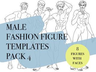 8 Figuras de Moda Masculina · Frente, Verso, Lateral · Croquis para Imprimir/Baixar · PDF/PNG/jpeg · Modelos de design de croquis masculino · Pacote 4