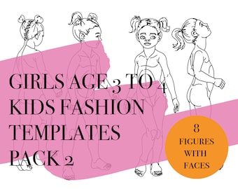 Girl Fashion Figures Age 3 to 4 Pack 2 •  8 Croquis • PDF, PNG, JPEG • Digital Download for Procreate/Adobe  •  Art template / Procreate