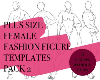 8 Plus-Size Female Fashion Figures #2 • PDF/PNG/JPEG/Ai • Front, Side, Back Pose • Art Template • Digital Download • Procreate/Sketchbook
